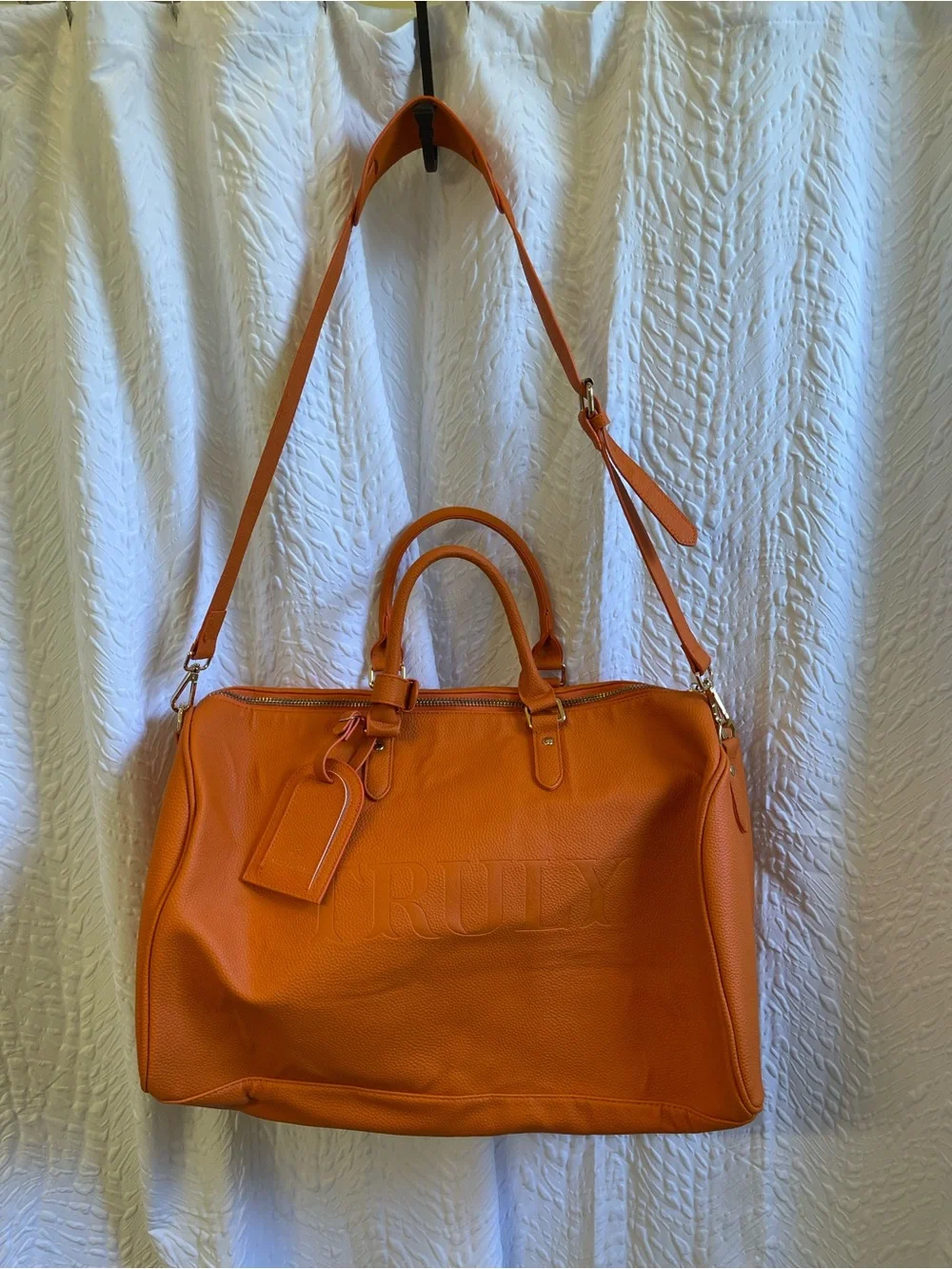 TRULY Orange Leather Duffle Bag Travel Luggage - NWT **